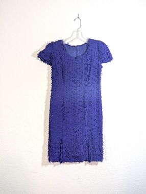 Ripetta Couture Purple Silk Sparkly Eyelash Fringe Sheath Dress